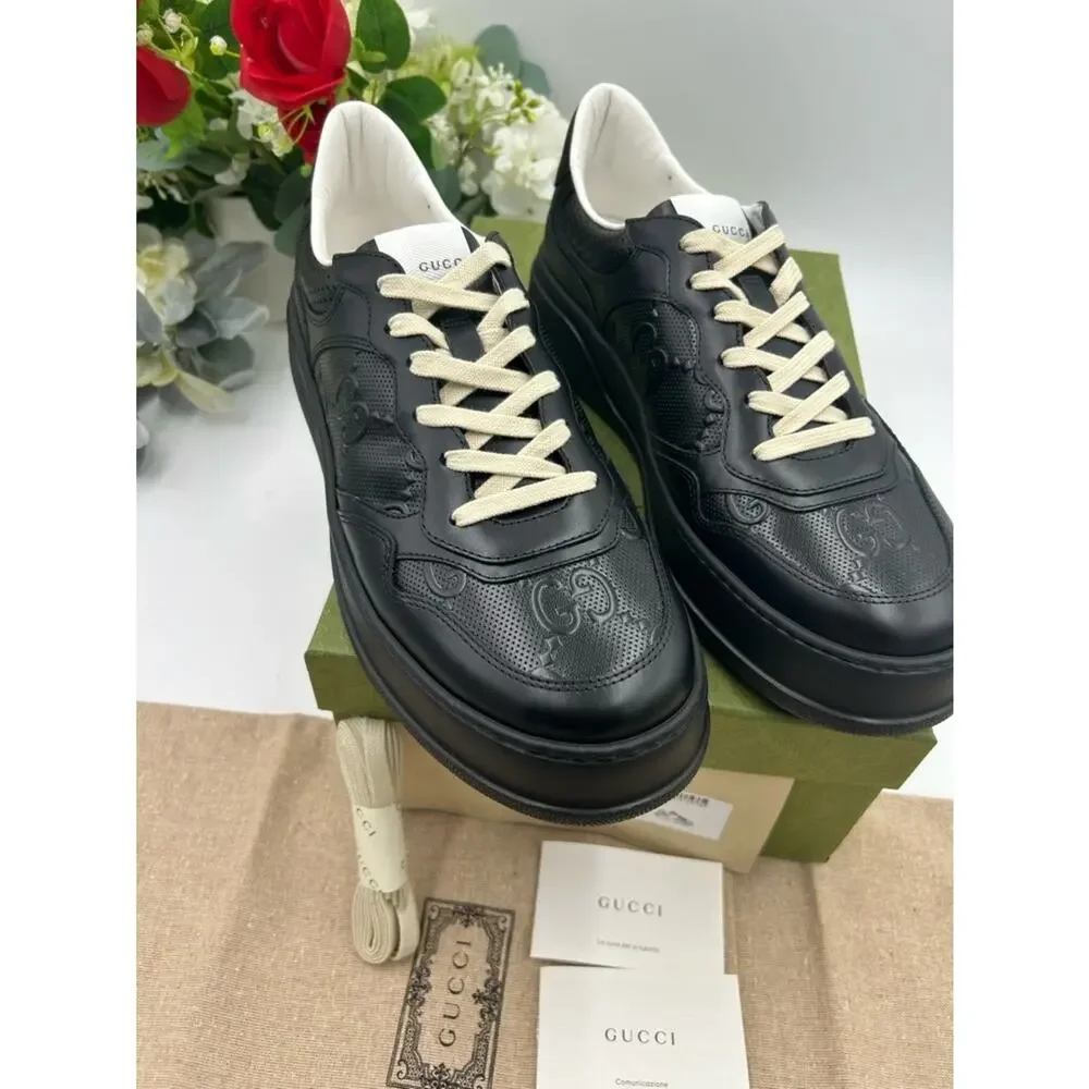 Men's Gucci GG embossed Leather sneakers size 12 made in Italy